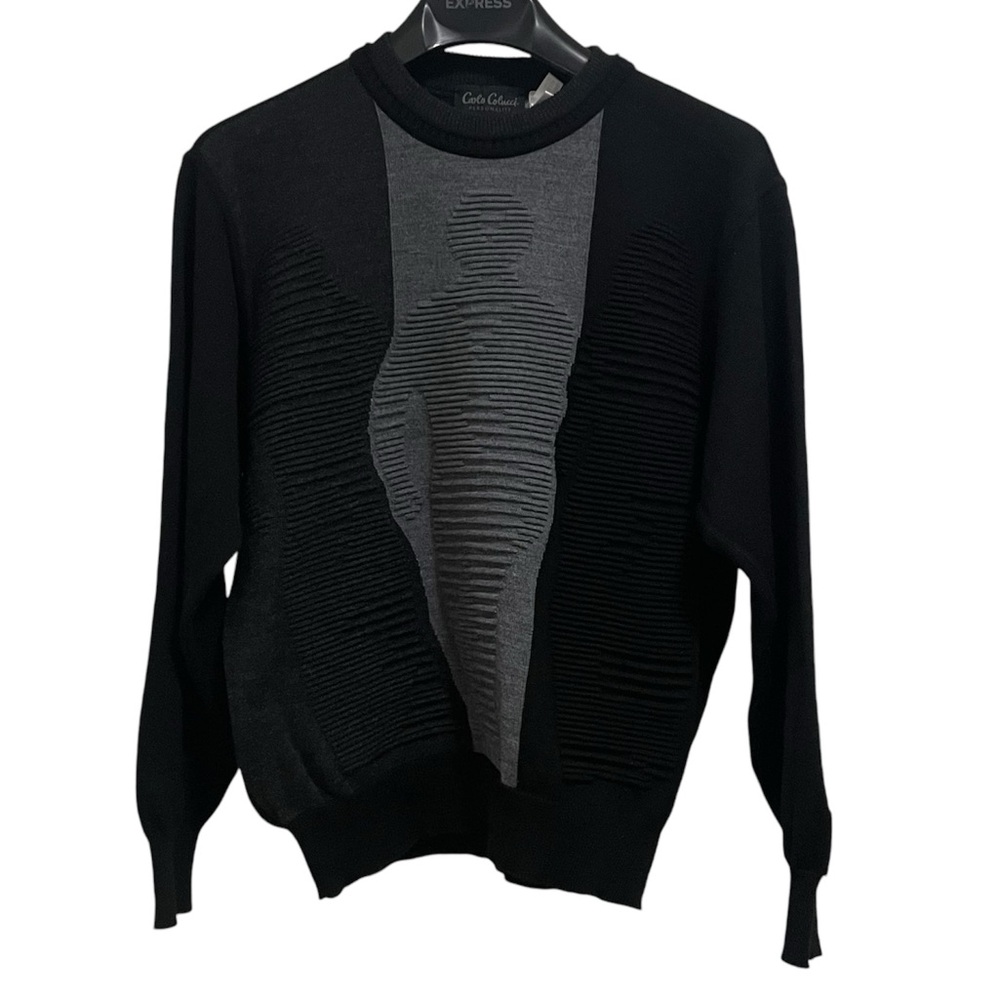 Vintage Carlo Colucci Wool Blend Crewneck Sweater w Ribbed Figure Design Size 50